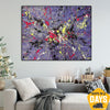Original Violett Acrylgemälde Abstract Bunte Kunstwerke Hängende Wandkunst für Schlafzimmer | VIOLET SPLASH 117x152 cm - Trend Gallery Art | Original abstrakte Gemälde