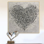 Schwarz-Weiß-Wand-Kunst-Original-Herz-Gemälde auf Leinwand Liebe Kunstwerk romantische Wandkunst 40x40 Kunst maßgeschneiderte Malerei über dem Bett Dekor | BLACK HEART