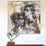 Große Original romantische Gemälde auf Leinwand Beige Figurative Kunst Liebespaar Malerei Moderne Liebe Fine Art | LOVE STORY