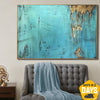 Abstraktes Blaues Ölgemälde Original Blattgold Kunstwerk Rost-Stil Strukturierte Handgefertigte Wandkunst Bunte Malerei für Wohnkultur | ACE 102x152 cm - Trend Gallery Art | Original abstrakte Gemälde