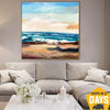 Abstrakt Meereslandschaft Malerei auf Leinwand Blau Ozean Kunst Ästhetisch Modern Küsten Blaue Wellen Kunstwerk Dekor | OCEAN BREEZE 85x85 cm - Trend Gallery Art | Original abstrakte Gemälde