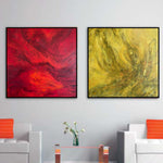 Abstrakt Rot und Gelb Gemälde auf Leinwand Originaler Satz von 2 Bunten Ölgemälden für Zuhause Dekor | COLORED ABYSS