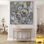 Anstract Modern Oil Art On Canvas Grey And Gold Acrylic Painting Original Oil Minimalist Abstract Painting Creative Painting | GLIMMERING SHADOWS 102x102 cm