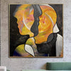 Große abstrakte orange Acrylgemälde figurative Kunst Gesichter abstrakte Malerei auf Leinwand Luxus Malerei moderne Wanddekoration | A CROWD OF STRANGERS - Trend Gallery Art | Original abstrakte Gemälde
