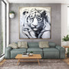Großes Abstraktes Weißes Tiger Original Monochrom Gemälde auf Leinwand Modernes Tiertextur Kunstwerk Weiße und Schwarze Wandkunst für Zuhause | WHITE TIGER - Trend Gallery Art | Original abstrakte Gemälde