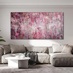 Abstraktes Buntes Ölgemälde Nach Maß Original Aquarellstil Moderne Rosa Wandkunst Dekor für Wohnzimmer | PINK NOISE