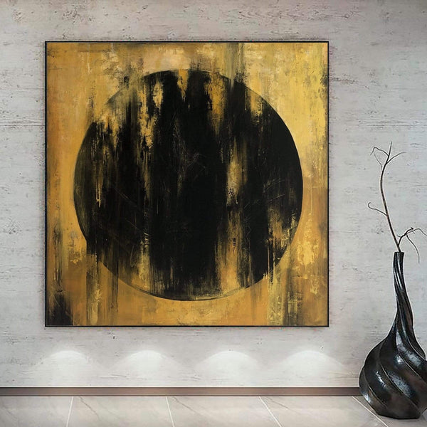 3-teilige Leinwand-Wandkunst – Handgemalt, Schwarz & Gold, 40,6x61 Cm, Gerahmt, Modern