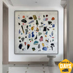 Großes Ölgemälde Original Leinwand Weißes Gemälde Kandinsky Stil Wohnzimmer Modernes Rahmengemälde Büro Dekor | ROCKFALL 102x102 cm