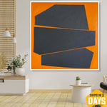 Schwarze und orange Kunstleinwand, quadratisches Gemälde, minimalistisches Gemälde, Heimdekoration, abstrakte Malerei, Original-Wandkunst, Dekorationen für Wohnzimmer | PHANTOM 81x81 cm