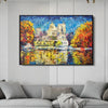 Abstrakter bunter Seelandschaft Ölgemälde auf Leinwand Großes Original Modern Orange Strukturierte Wandkunst | CITY LAKE - Trend Gallery Art | Original abstrakte Gemälde