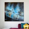 Abstrakte Gemälde auf Leinwand, blau und schwarz, Wandkunst, Original-Ölgemälde, moderne strukturierte Kunstmalerei für Kamindekoration | BLUE GLOW 70x70 cm - Trend Gallery Art | Original abstrakte Gemälde