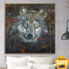 Abstrakte Wolf Gemälde auf Leinwand Original realistische Malerei Wolf Wandkunst Tier Kunstwerk Wildtier Wohnzimmer Dekor | PACK LEADER 70x70 cm - Trend Gallery Art | Original abstrakte Gemälde