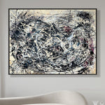 Großes Jackson Pollock Stil Acrylgemälde Original Horizontales Wandbehang Kunstwerk Dekor für Zuhause | GRAY CONFUSION