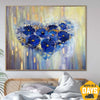 Ursprüngliche abstrakte Herz-Blumen-Malerei, romantische Wandkunst, blaue Malerei, sehr Peri-Herz-Blumen-abstrakte Malerei auf Leinwand | FLOWER HEART 102x127 cm - Trend Gallery Art | Original abstrakte Gemälde