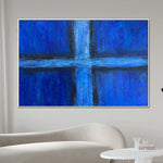 Abstrakt Blaues Wandbehang Ölgemälde Hellblaues Kreuz Kunstwerk Original Geometrisches Dekor für Zuhause | BLUE WINDOW