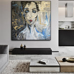 Abstrakt Weibliches Individuelles Ölportrait Original Frau moderne Wandkunst Bunt Kunstwerk Dekor für Zuhause | PENSIVE JACQUELINE