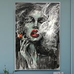 Original abstrakte Ölgemälde rauchende Frau Wandkunst auf Leinwand Sexy Frau Malerei | THE SMOKE