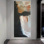 Großes vertikales Original-Ölgemälde, abstraktes, einzigartiges Schwarz- und Beigegemälde, kreatives Wohnzimmer, Wandkunst, modernes Bürogemälde | FORMLESS HARMONY