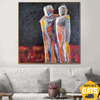 Großes abstraktes Paar Menschen Gemälde auf Leinwand Figurative Kunst Dunkles Originalgemälde Texturierte Kunst | RENDEZVOUS 117x117 cm - Trend Gallery Art | Original abstrakte Gemälde