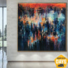 Nachtstadt Original abstrakte blaue Wandkunst Original strukturierte Kunst Wohnzimmer Wanddekoration Abstrakte Malerei auf Leinwand | NIGHT CITY 127x127 cm - Trend Gallery Art | Original abstrakte Gemälde