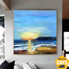 Abstrakte Meereslandschaft-Gemälde auf Leinwand Original-Acryl-blaues Meer fein strukturiertes modernes Ölgemälde | SEASCAPE BREEZE 81x81 cm - Trend Gallery Art | Original abstrakte Gemälde