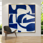 Minimalistisches Kunstwerk, blaue und weiße Malerei, abstrakte Formen, Kunst, moderne Öl-Leinwand-Malerei, Wandkunst für Wohnzimmer-Wanddekoration | GEOMETRIC WAVES