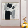 Großes abstraktes Schwarz-Weiß-Gemälde auf Leinwand, minimalistisches Kunstwerk, zeitgenössische Wandkunst, graues Gemälde für ästhetische Raumdekoration | SILENT SHAPES 117x117 cm - Trend Gallery Art | Original abstrakte Gemälde