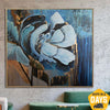 Originale Blumen-Wandkunst, abstrakte Naturkunstwerke, originale strukturierte Gemälde auf Leinwand, handgefertigte Neoexpressionismus-Kunst, Blumen-Raumdekoration | BLUE ROSE 101x112 cm  - Trend Gallery Art | Original abstrakte Gemälde
