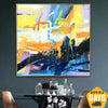 Abstrakte bunte Gemälde auf Leinwand in blauen und gelben Farben Original strukturierte Malerei handgefertigte Wandkunst | DEPTH OF NATURE 9 90x90 cm - Trend Gallery Art | Original abstrakte Gemälde