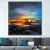 Buntes abstraktes Sonnenuntergangsgemälde in Tiefblau, Gelb und Rot | COLORFUL SUNSET - Trend Gallery Art | Original abstrakte Gemälde