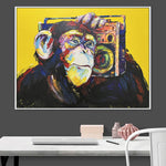 Große abstrakte Leinwand Affe mit Musikspieler Gemälde auf Leinwand Pop-Art abstrakte Kunst zeitgenössische Kunst Wanddekor | MONKEY ON STYLE