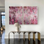 Abstraktes Buntes Set Mit 2 Brauch Ölgemälde auf Leinwand Moderne Rosa Wandkunst Dekor für Zuhause | PINK NOISE