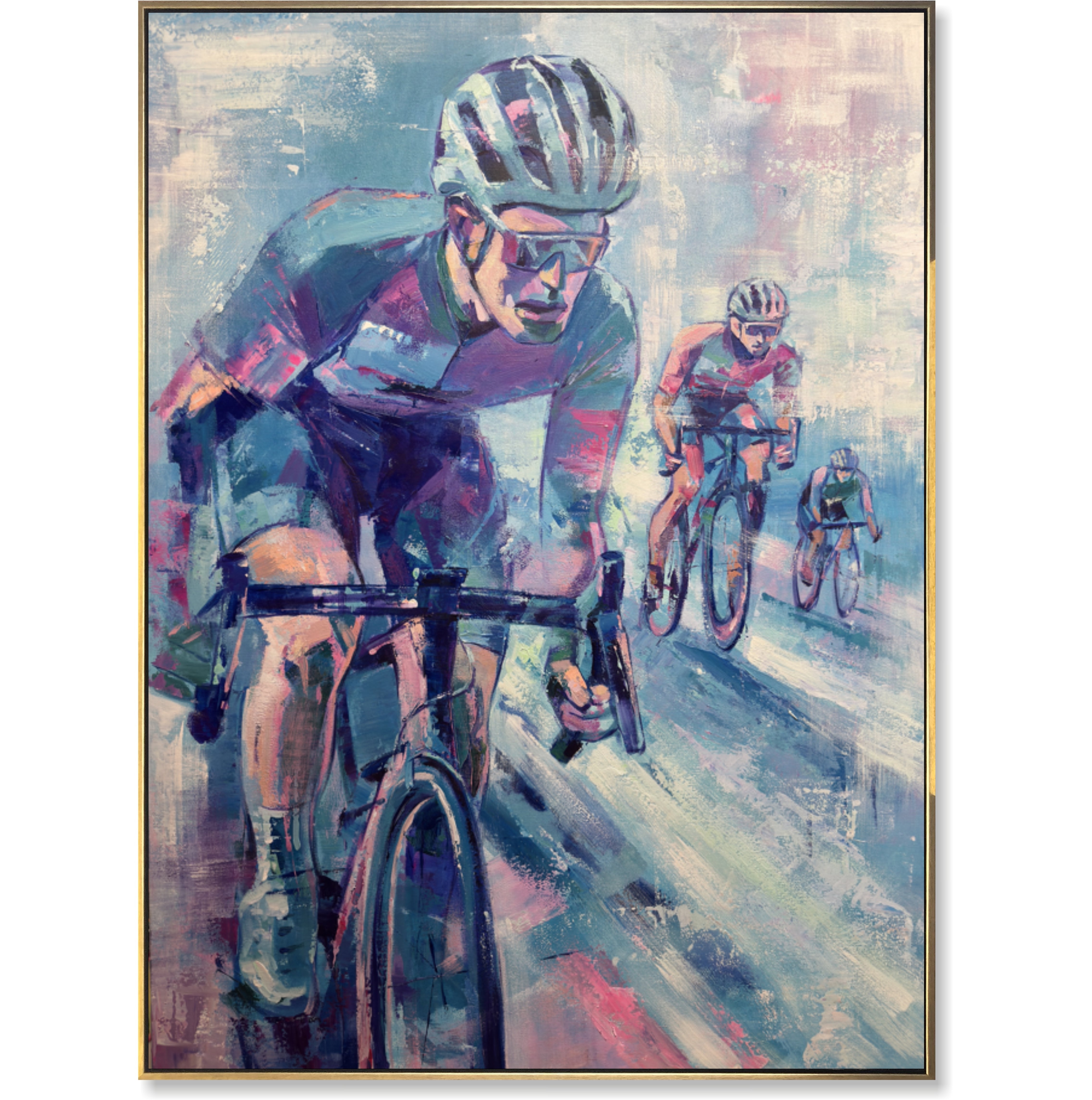 rennrad aquarell Dynamisches Radsport-Gemälde auf Leinwand, moderne impressionistische Biker-Kunst, Geschenk für Sportliebhaber, lebendige Sport-Wanddekoration für Zuhause und Fitnessstudio | PURSUIT OF SPEED