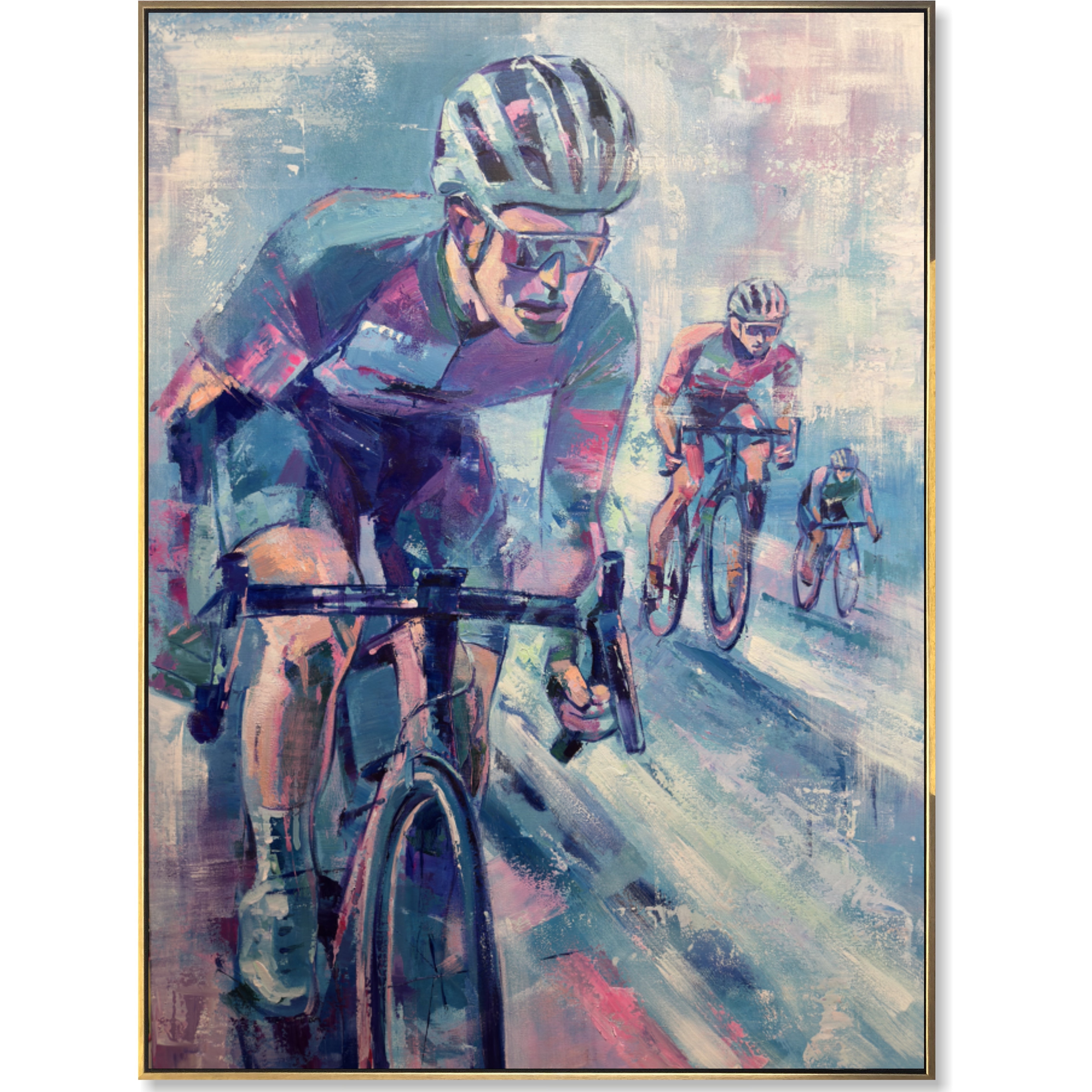 Dynamisches Radsport-Gemälde auf Leinwand, moderne impressionistische Biker-Kunst, Geschenk für Sportliebhaber, lebendige Sport-Wanddekoration für Zuhause und Fitnessstudio | PURSUIT OF SPEED