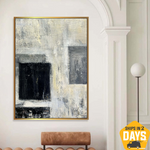 Abstrakte Malerei Leinwand Original moderne Malerei Acryl schwarz und weiß Gemälde minimalistische zeitgenössische Kunst Home Decor Wandkunst | RECTANGULAR TRANQUILITY 81x61 cm