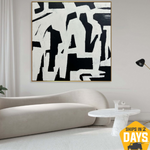 Moderne Gemälde, abstrakte Leinwandkunst, Schwarz-Weiß-Wandkunst, gerahmt, einzigartiges Gemälde, Wohnzimmer-Wandkunst, Leinwand, Heimdekoration | JAGGED OBSCURITY 102x102 cm