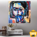Frau Malerei Acryl abstrakte Gesichtsmalerei bunte Öl Kunst feine Kunst moderne abstrakte Malerei Rahmen Malerei Büro Malerei | CHROMA BEAUTY 116x116 cm