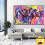 Abstract Laufende Pferde Ölgemälde Buntes Tier Malerei auf Leinwand Moderne Kunstwerke für Wohnzimmer | FINAL RACE 135x203 cm