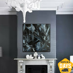 Original Schwarz und Weiß Ölgemälde Abstrakte Scharfe Figuren Kunstwerk für Wohnzimmer | BLACK CRYSTALS 100x100 cm