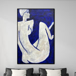 Original Frau Ölgemälde Moderne Weiße und Blaue Wandkunst Abstrakte Monochrome Kunstwerk für Zimmer | DESOLATION