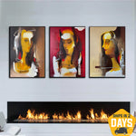 Abstract Weibliches Porträt Set Von 3 Gemälden auf Leinwand Bunte Frauen Ölgemälde für Wohnzimmer Dekor | MOIRAI 3P 240x60 cm