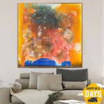 Bunte Flecken Gemälde auf Leinwand Großes Abstraktes Ausgewaschene Farben Kreative Kunst Texture Kunst fürs Wohnzimmer | AMNESIA 127x127 cm