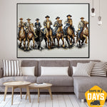Abstrakte Cowboys Malerei auf Leinwand Original Wildwest Ölgemälde Bunt Impasto Wandkunst für Raumdekoration | COWBOY'S WALK 122x162 cm