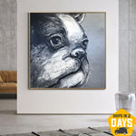 Original Französische Bulldogge Kunstwerk Kreativ Tier Malerei auf Leinwand Abstrakte Hund Einfarbig Ölgemälde für Wohnkultur | BULLDOG BENNY 80x80 cm