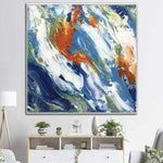 Großes Blaues Gemälde auf Leinwand Übergroßes Impasto-Gemälde Orangefarbenes Gemälde Expressionistisches Gemälde Kunst Gemälde über dem Kamin Dekor | LAZY COLORS