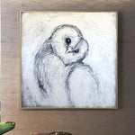 Original Weißes Eule Gemälde auf Leinwand Abstraktes Schleiereule Kunstwerk Handgefertigt Vogel Textur Monochrome Wandkunst Weiß und Schwarz Wohnkultur | BARN OWL