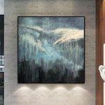 Extra große abstrakte Malerei blaues Meer Leinwand Kunst schwarze Wandkunst Meer Malerei Wellenmalerei | RAGING STORM