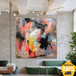 Original abstrakte, lebendige Gemälde auf Leinwand, bunte moderne Kunstwerke, strukturiertes Ölgemälde, handgefertigte Kunst | SATURDAY MORNING 102x102 cm