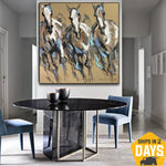 Bunte Pferde Kunstwerk Original Tier Ölgemälde Abstract Braun Wandkunst für Büro Dekoration | HORSES TRIO 100x100 cm