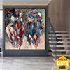 Original Pferde Kunstwerk Bunte Reiter Abstract Reiten Wandkunst für Zuhause Dekor | FINAL RUN 90x90 cm - Trend Gallery Art | Original abstrakte Gemälde